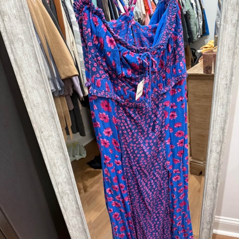 Free People Floral Blue and Pink Maxi Dress